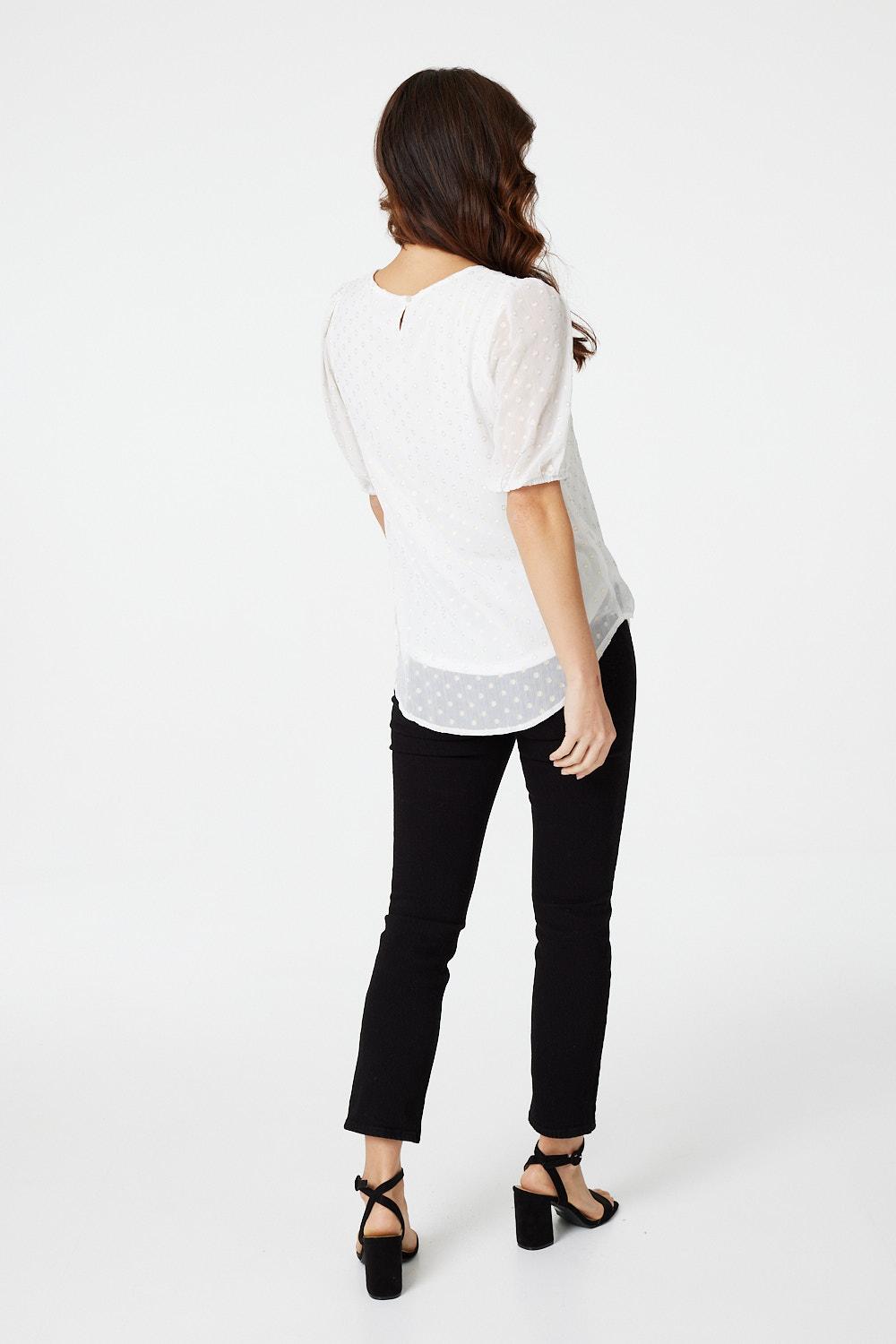 White | Polka Dot Chiffon Blouse