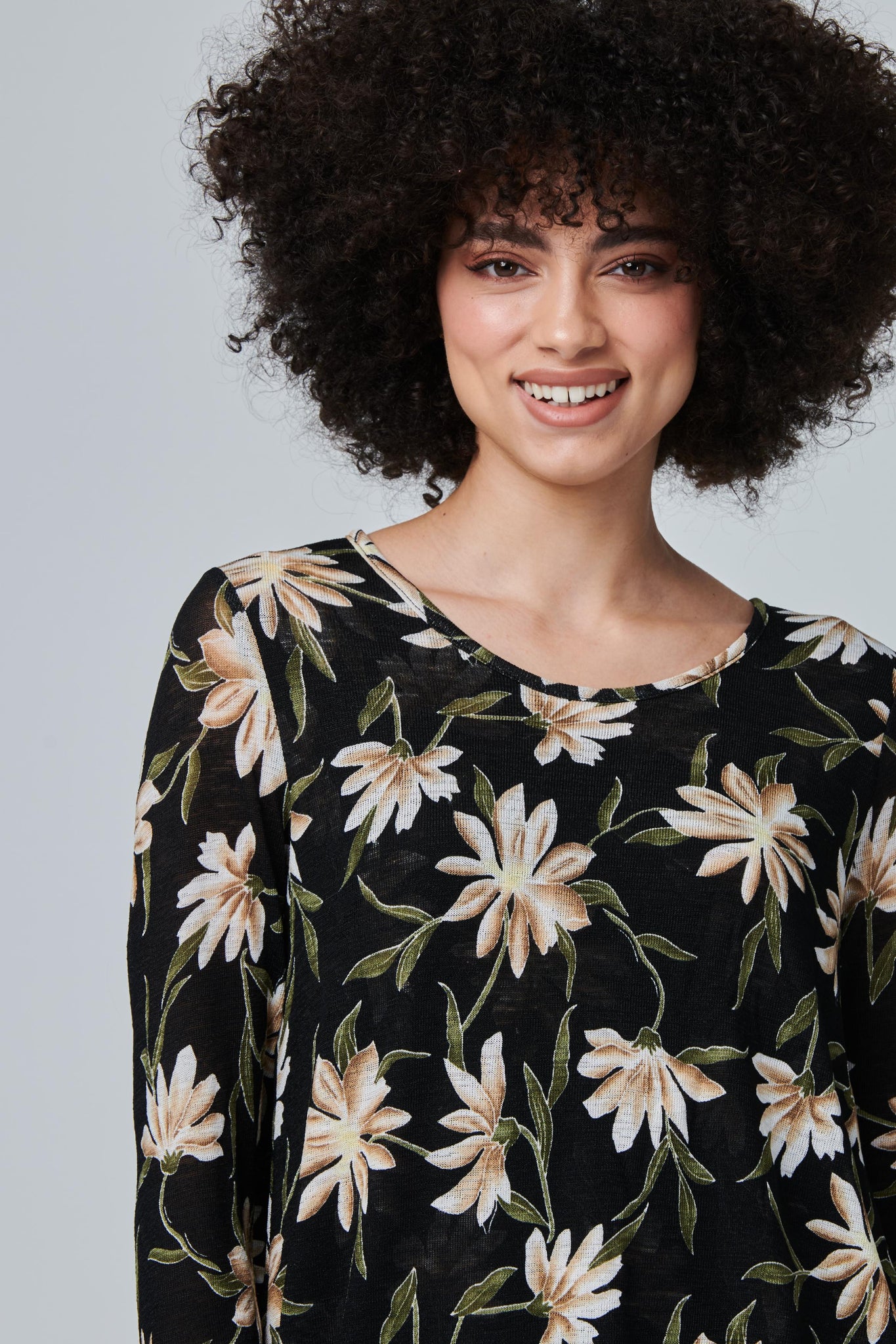 Black | Floral Layered Long Sleeve Top