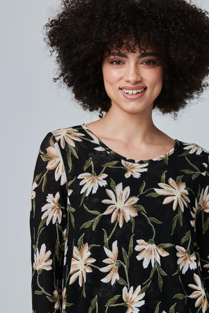 Black | Floral Layered Long Sleeve Top