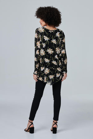 Black | Floral Layered Long Sleeve Top