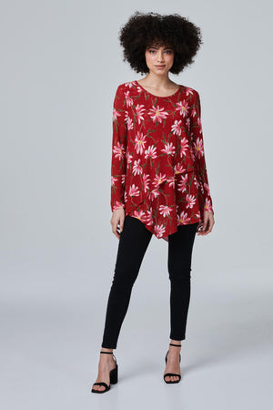 Red | Floral Layered Long Sleeve Top