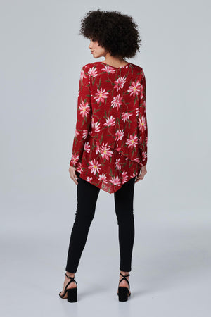 Red | Floral Layered Long Sleeve Top