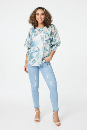 Green | Floral Puff Sleeve Blouse 