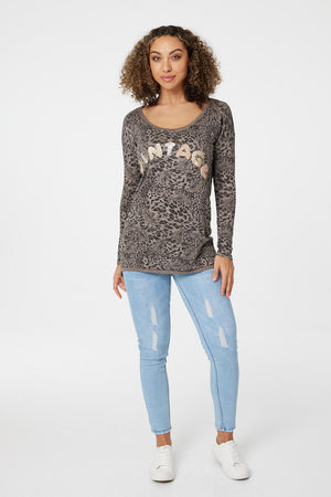 Brown | Vintage Animal Print T-Shirt
