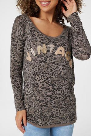 Brown | Vintage Animal Print T-Shirt