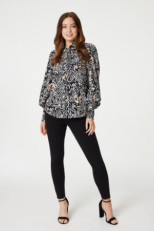 Black | Printed Balloon Sleeve Blouse