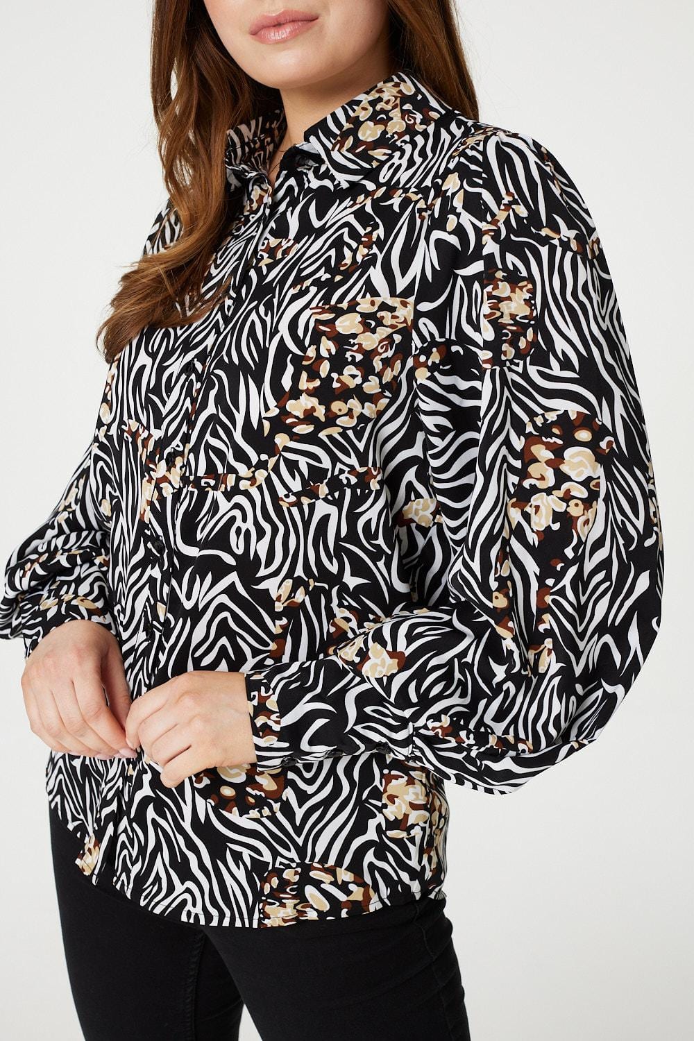 Black | Printed Balloon Sleeve Blouse