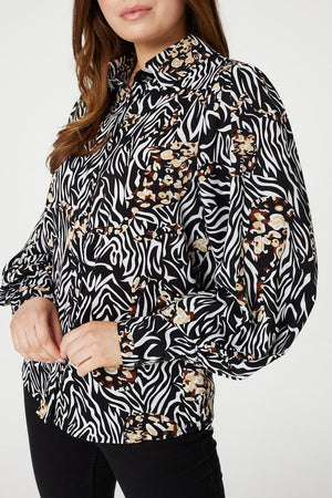 Black | Printed Balloon Sleeve Blouse