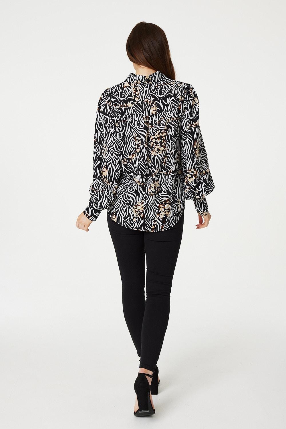 Black | Printed Balloon Sleeve Blouse