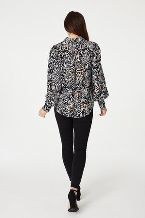 Black | Printed Balloon Sleeve Blouse