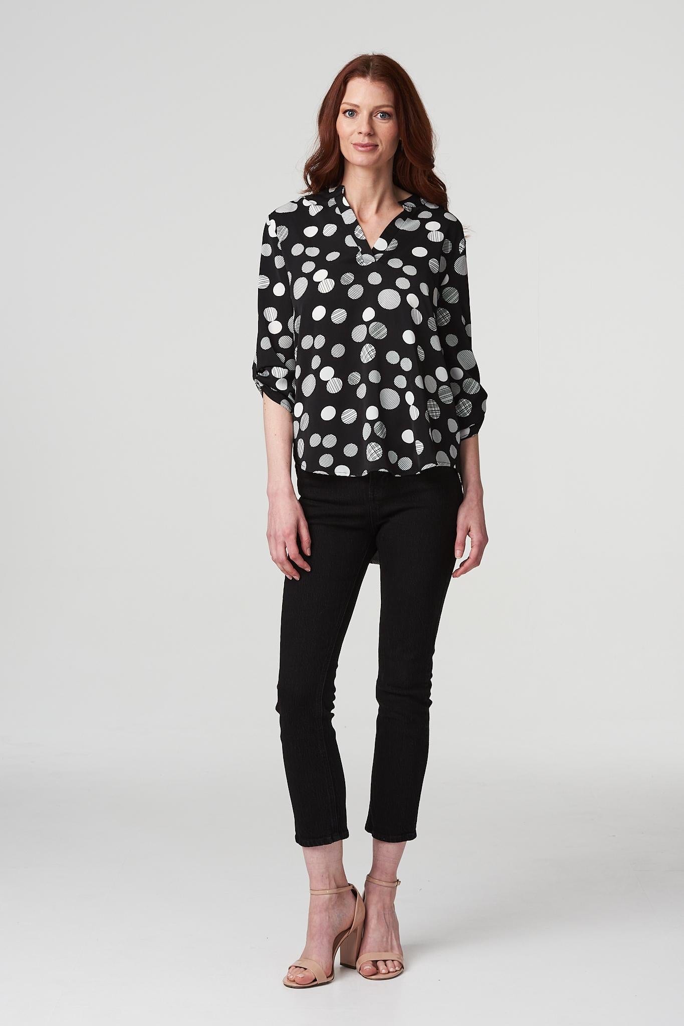 Black And White | Polka Dot Collarless Shirt
