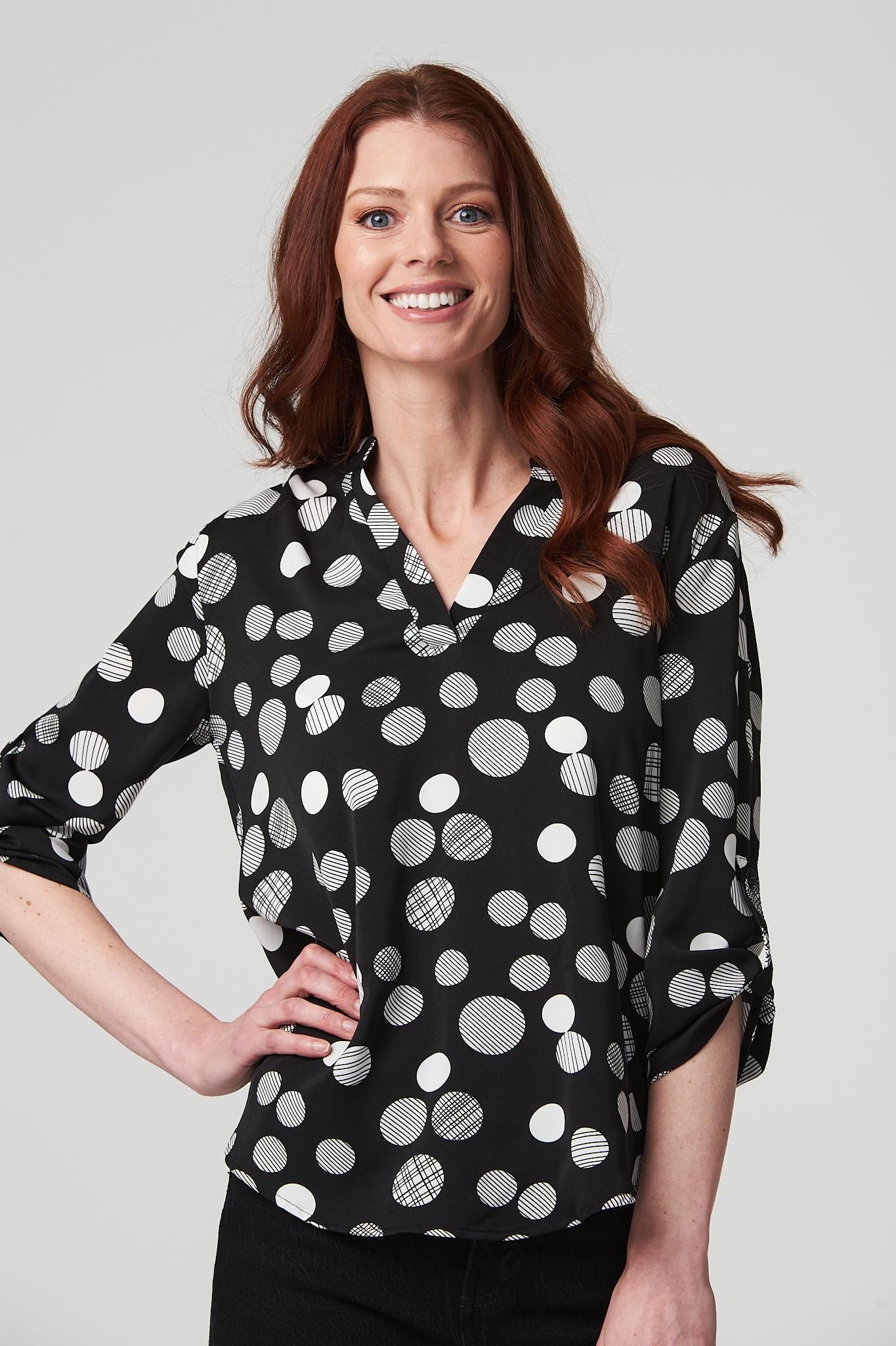 Black And White | Polka Dot Collarless Shirt