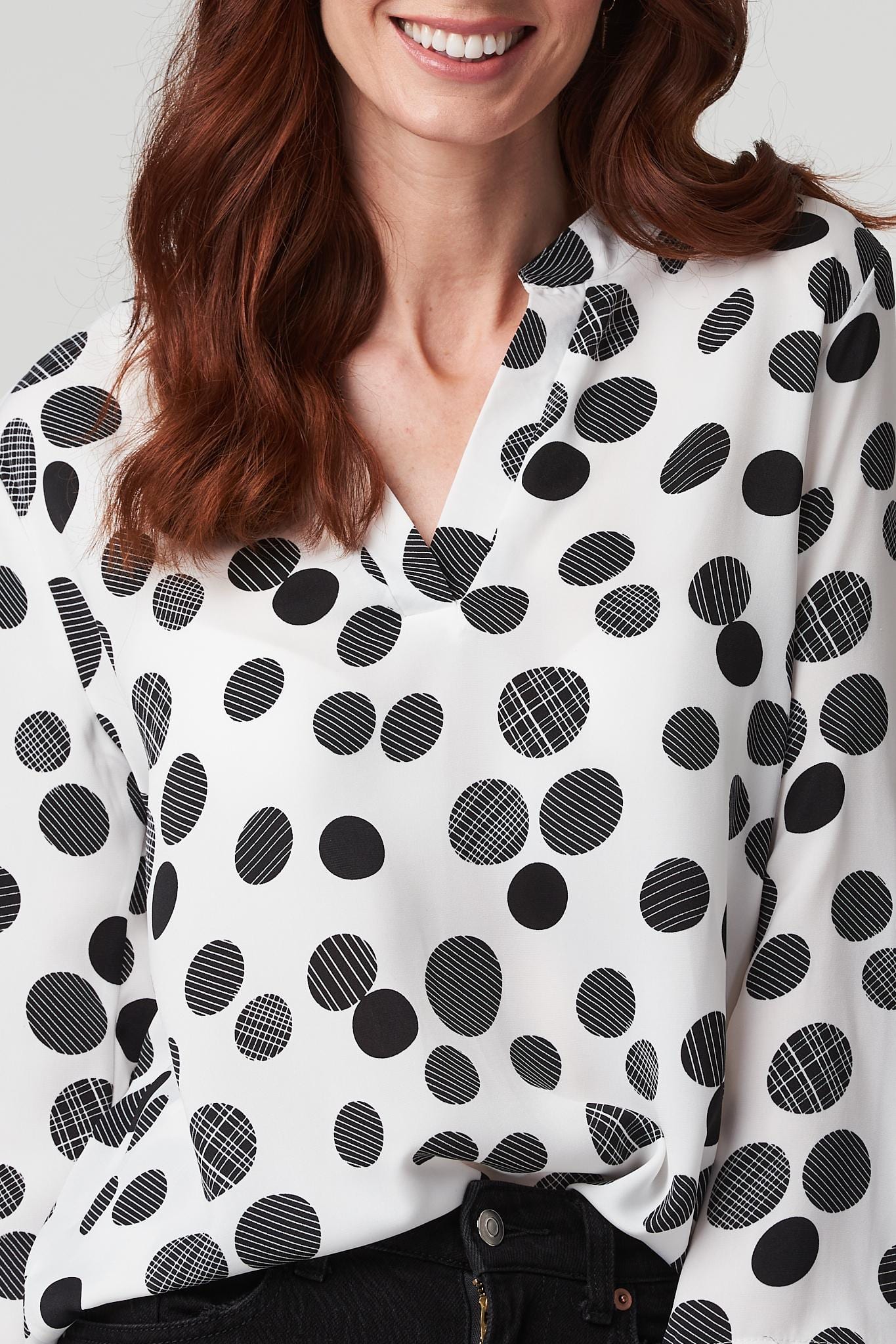 White And Black | Polka Dot Collarless Shirt