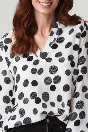White And Black | Polka Dot Collarless Shirt
