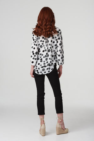 White And Black | Polka Dot Collarless Shirt