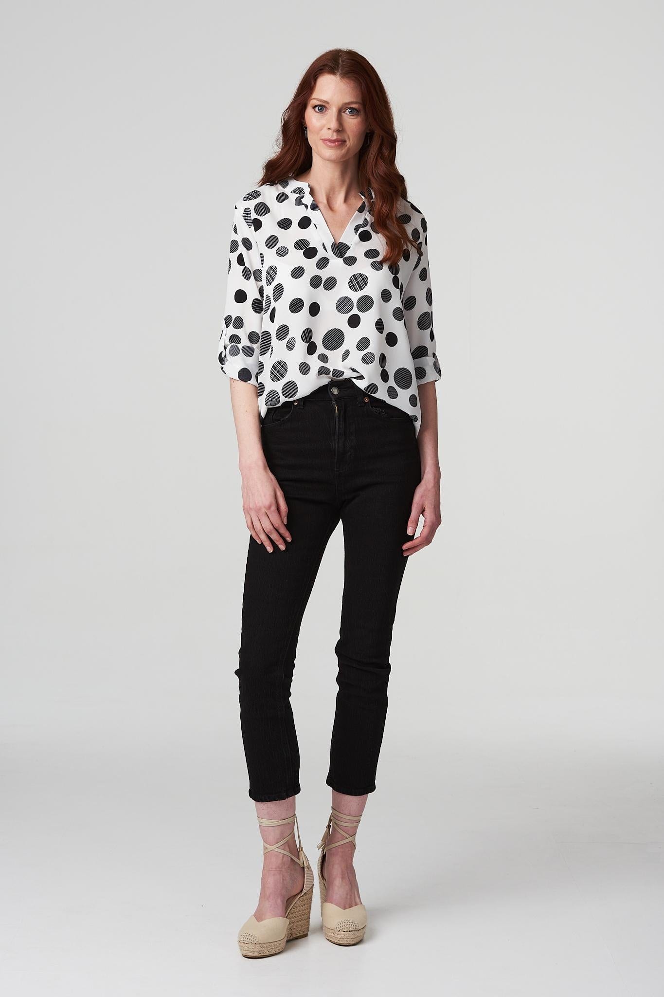White And Black | Polka Dot Collarless Shirt