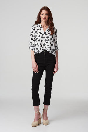 White And Black | Polka Dot Collarless Shirt
