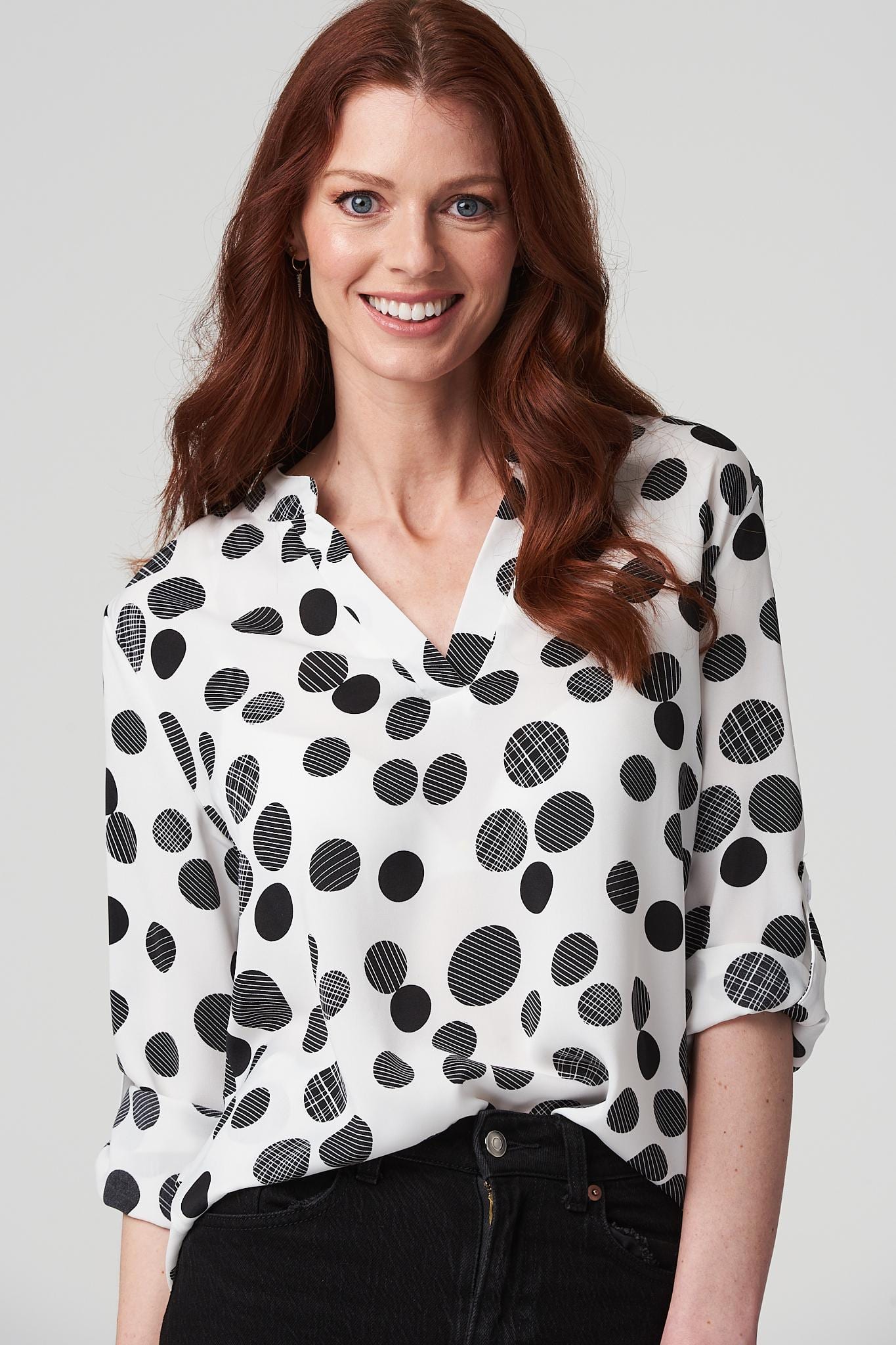 White And Black | Polka Dot Collarless Shirt
