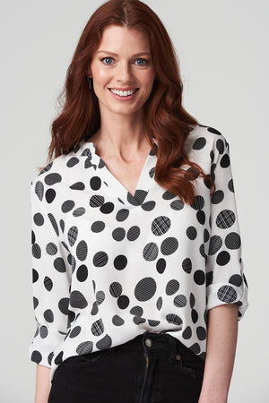 White And Black | Polka Dot Collarless Shirt