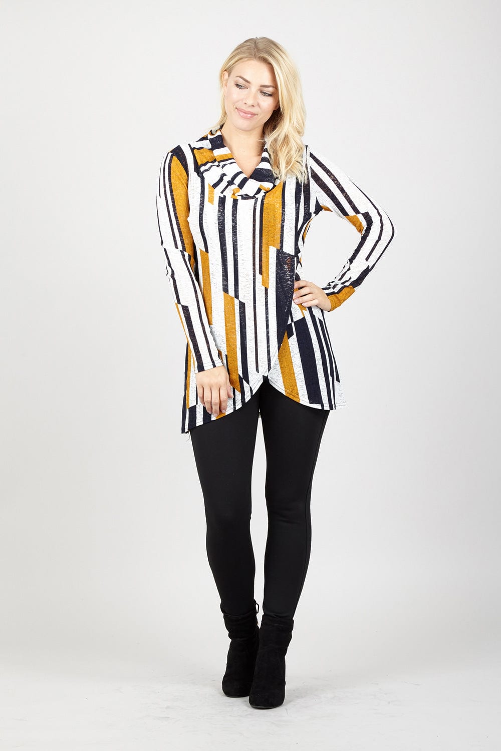 Mustard | Striped Roll Neck Top