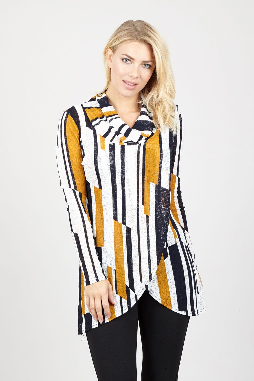 Mustard | Striped Roll Neck Top