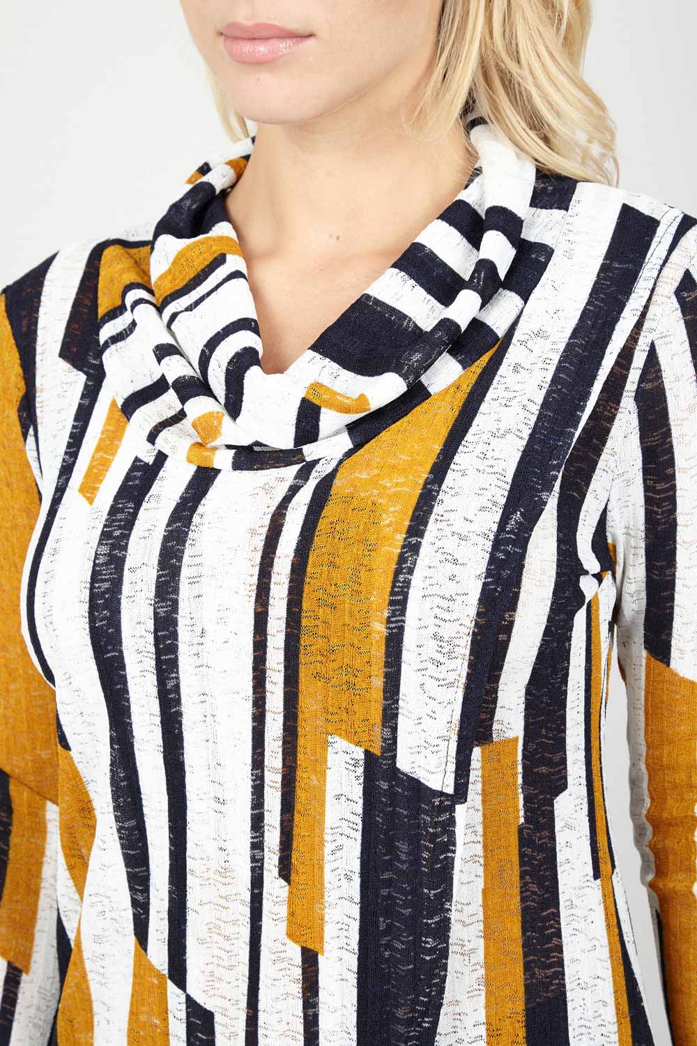 Mustard | Striped Roll Neck Top