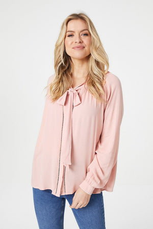 Nude | Tie Neck Long Sleeve Blouse
