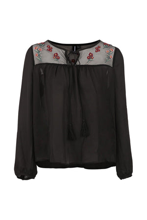Beige | Embroidered Folk Top