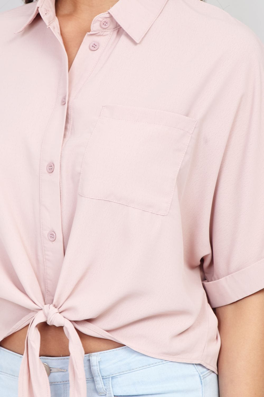 Pink | Tie Waist Button Front Shirt