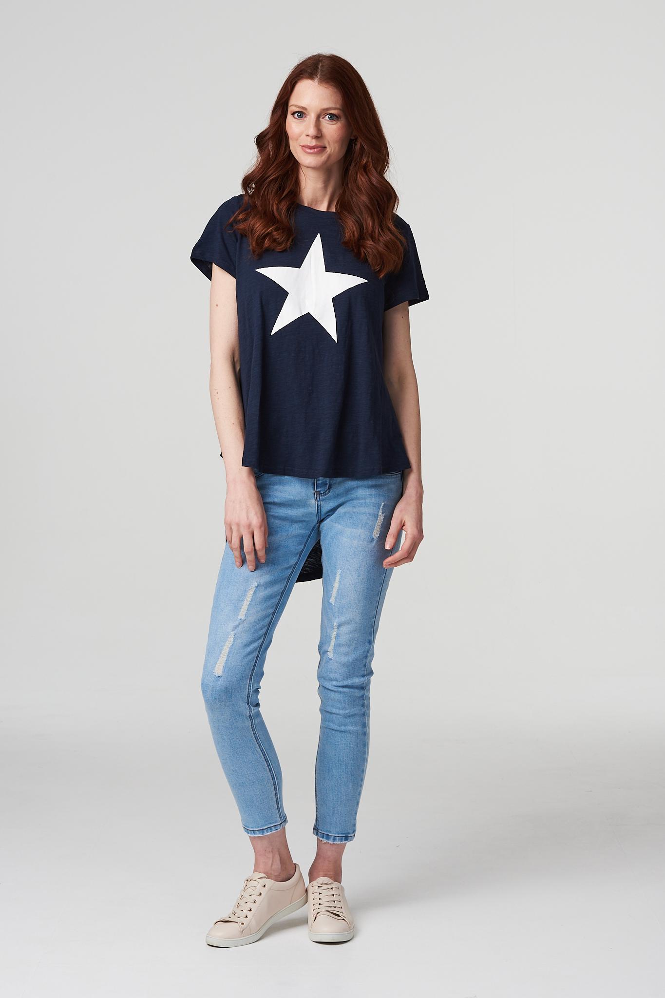 Navy | Graphic Star Print Cotton T-Shirt