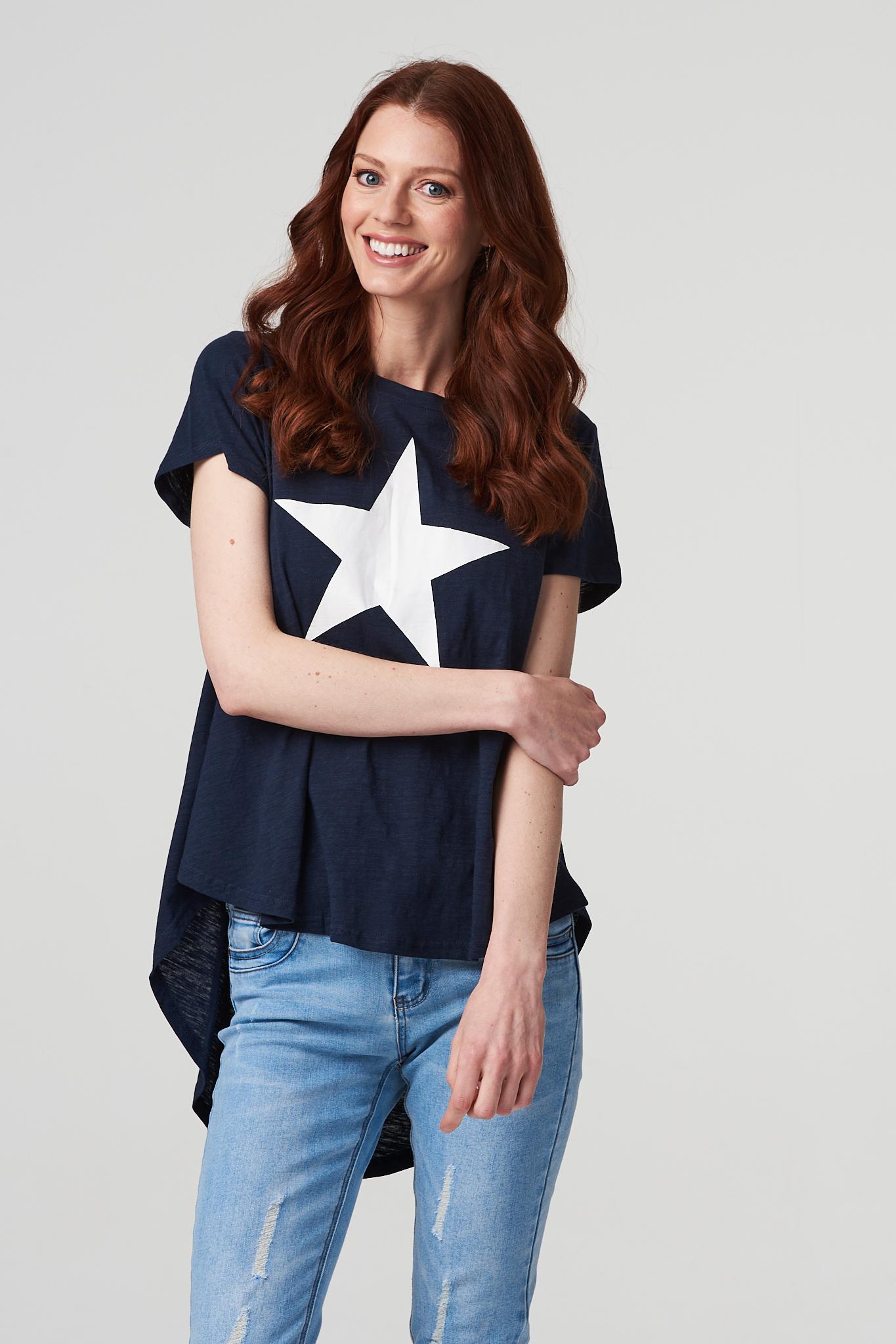 Navy | Graphic Star Print Cotton T-Shirt