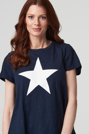 Navy | Graphic Star Print Cotton T-Shirt