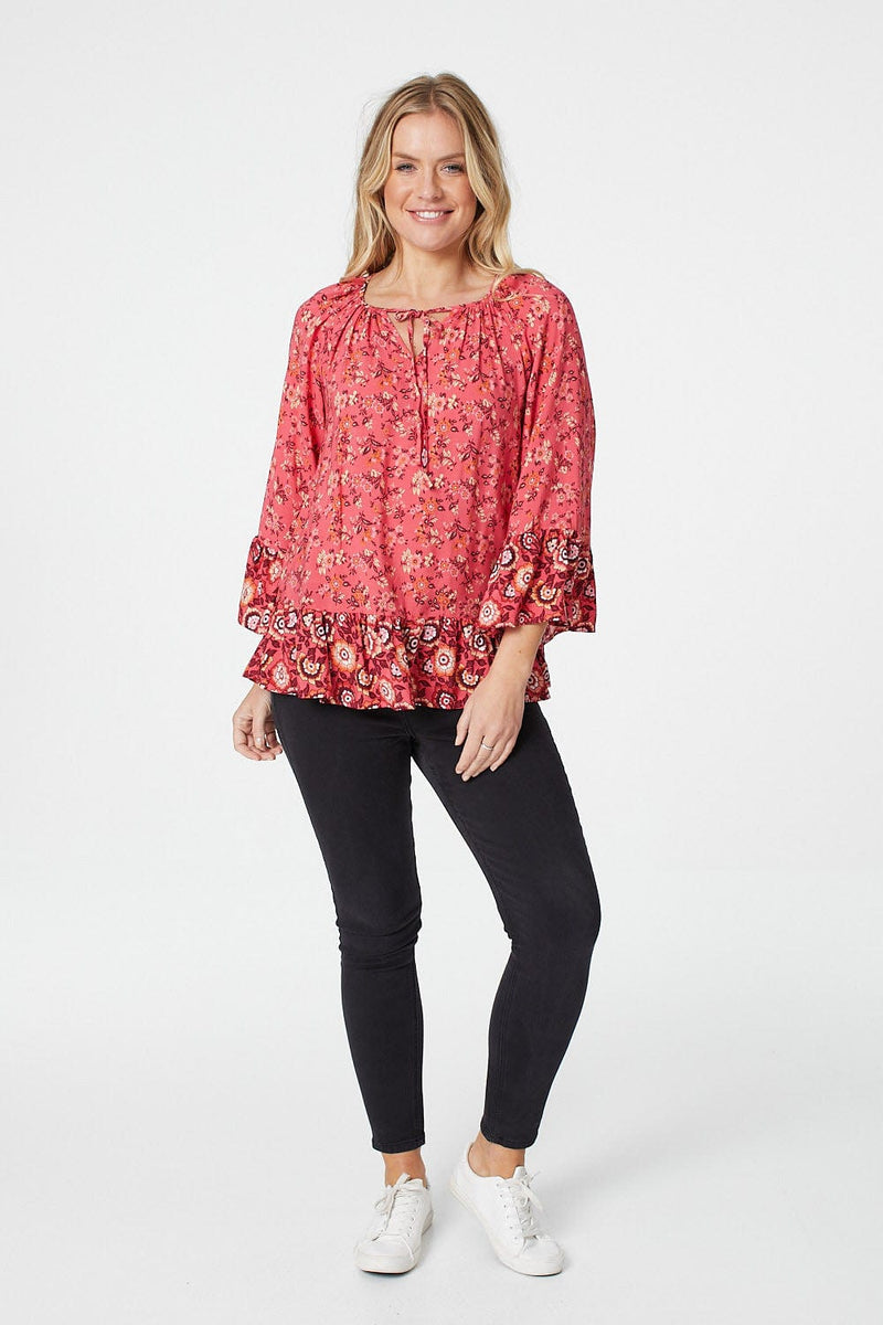 Floral Long Sleeve Smock Blouse