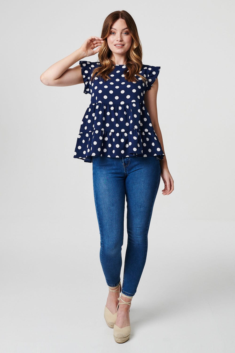 Navy | Polka Dot Tiered Blouse