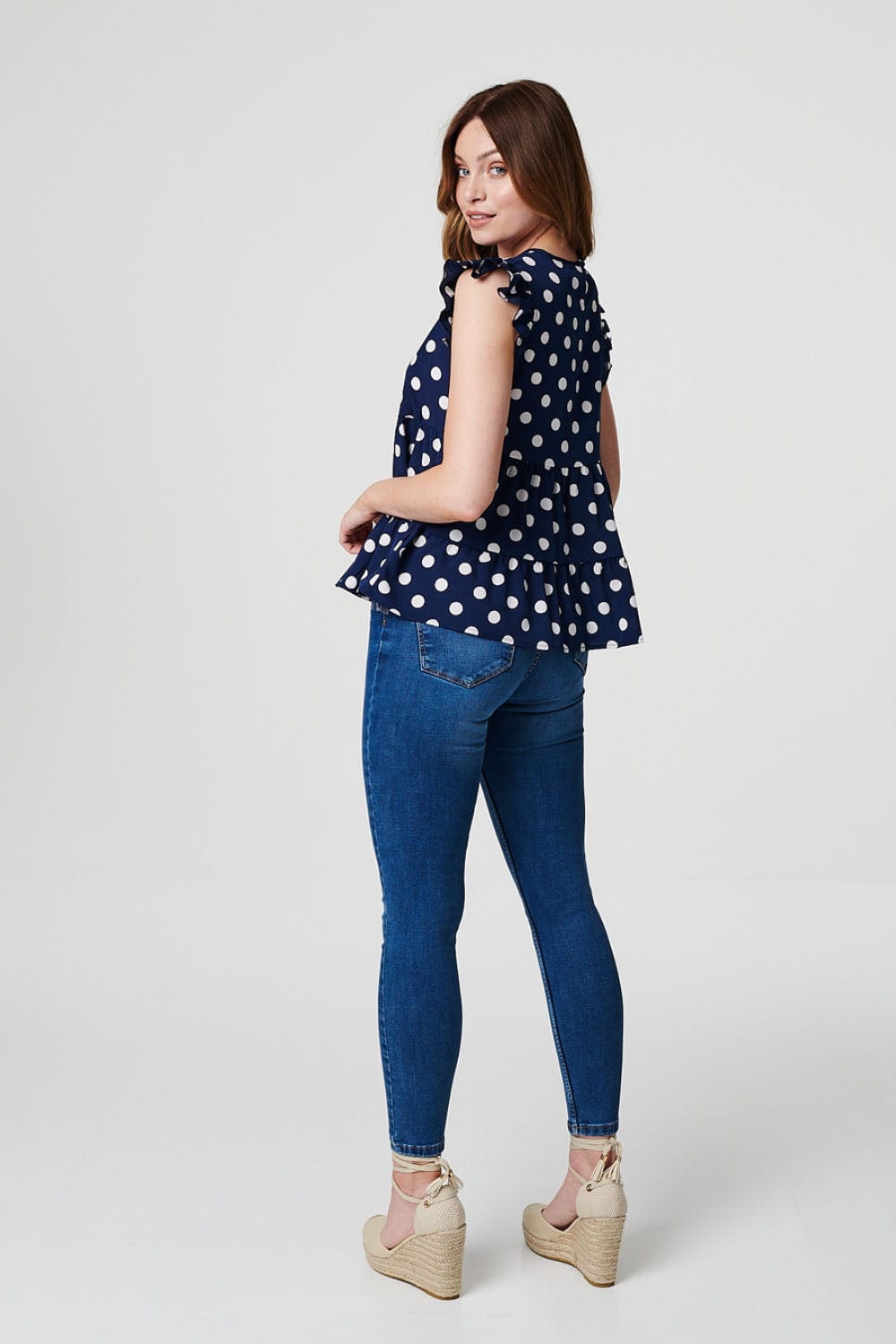 Navy | Polka Dot Tiered Blouse