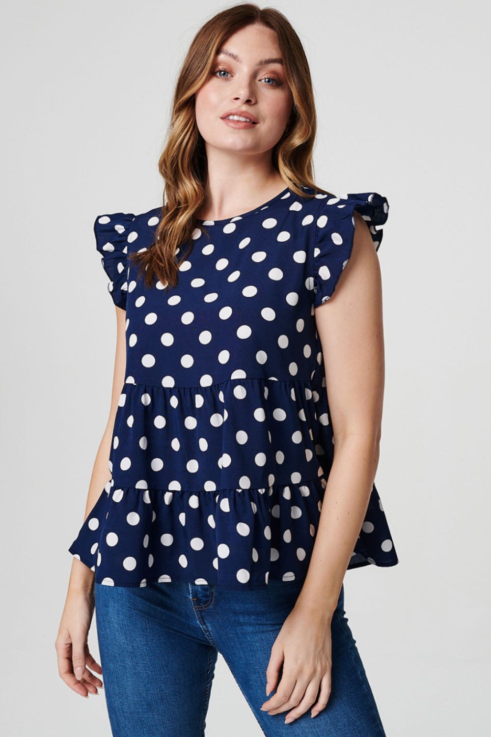 Navy | Polka Dot Tiered Blouse