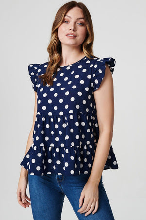 Navy | Polka Dot Tiered Blouse