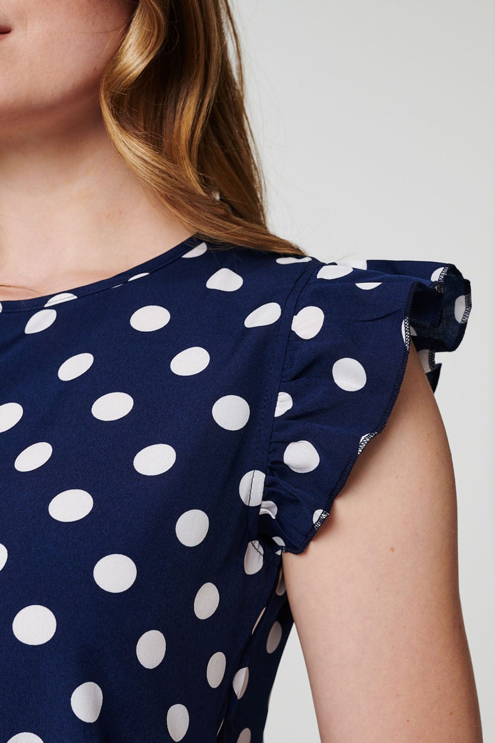Navy | Polka Dot Tiered Blouse