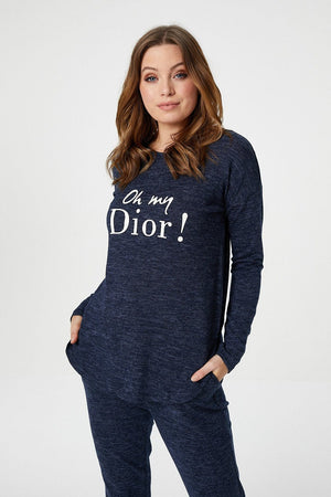 Navy | Long Sleeve Logo Print Lounge Set