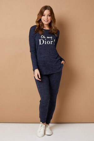 Navy | Long Sleeve Logo Print Lounge Set