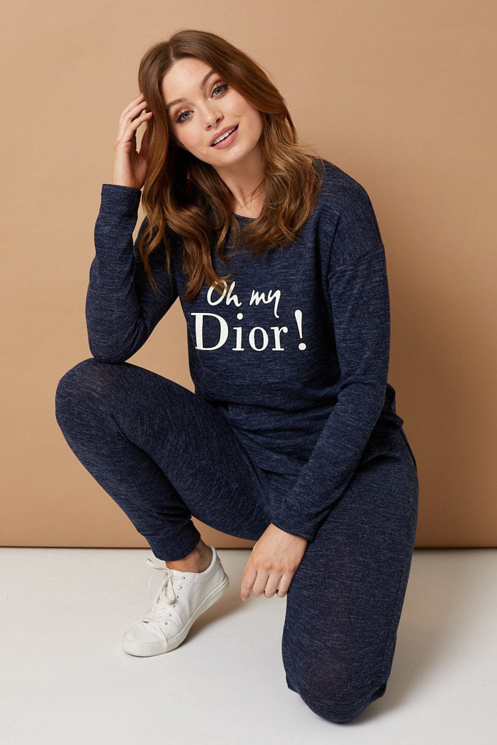 Navy | Long Sleeve Logo Print Lounge Set