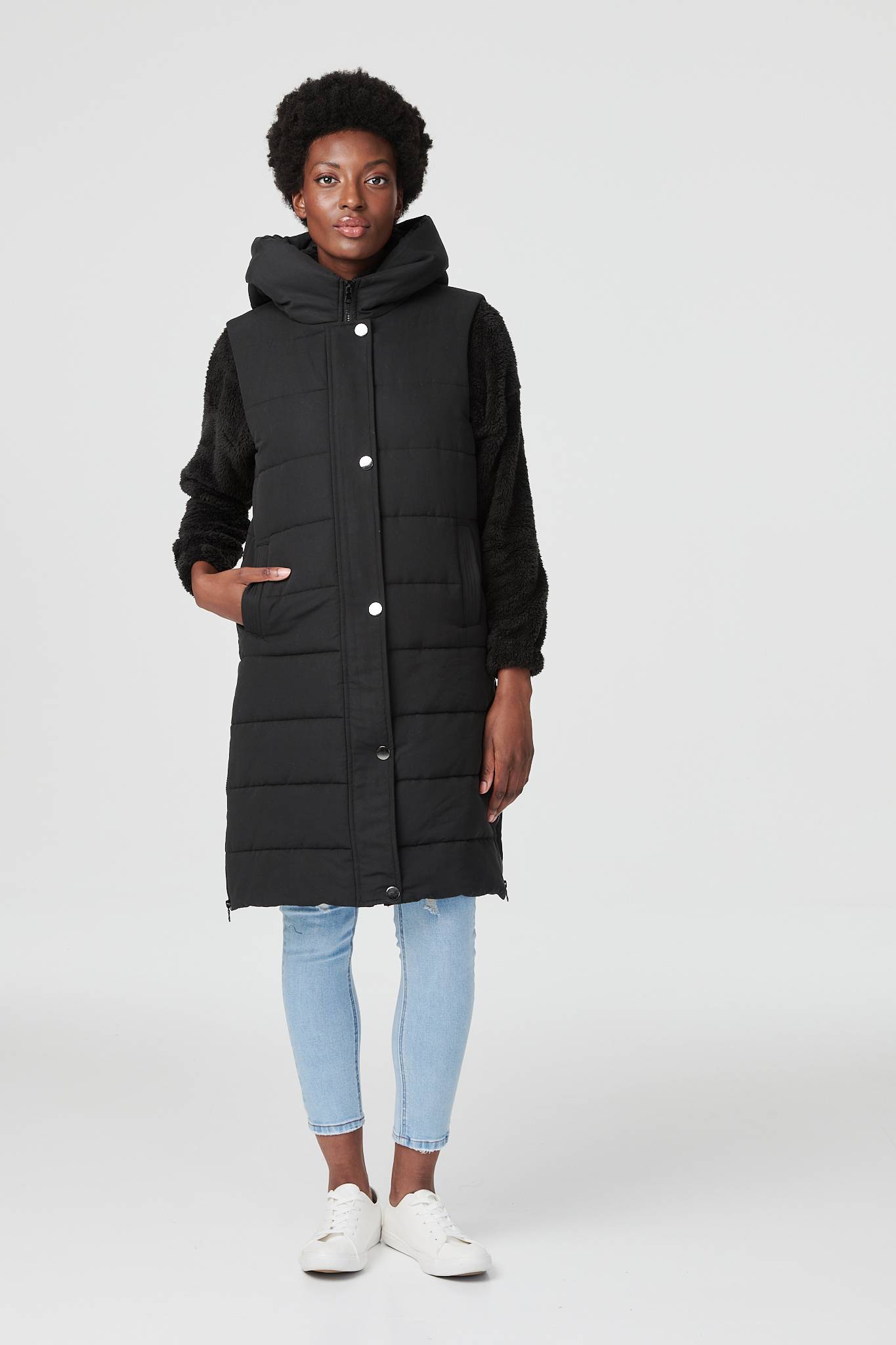 Black | Longline Quilted Hooded Gilet Vest