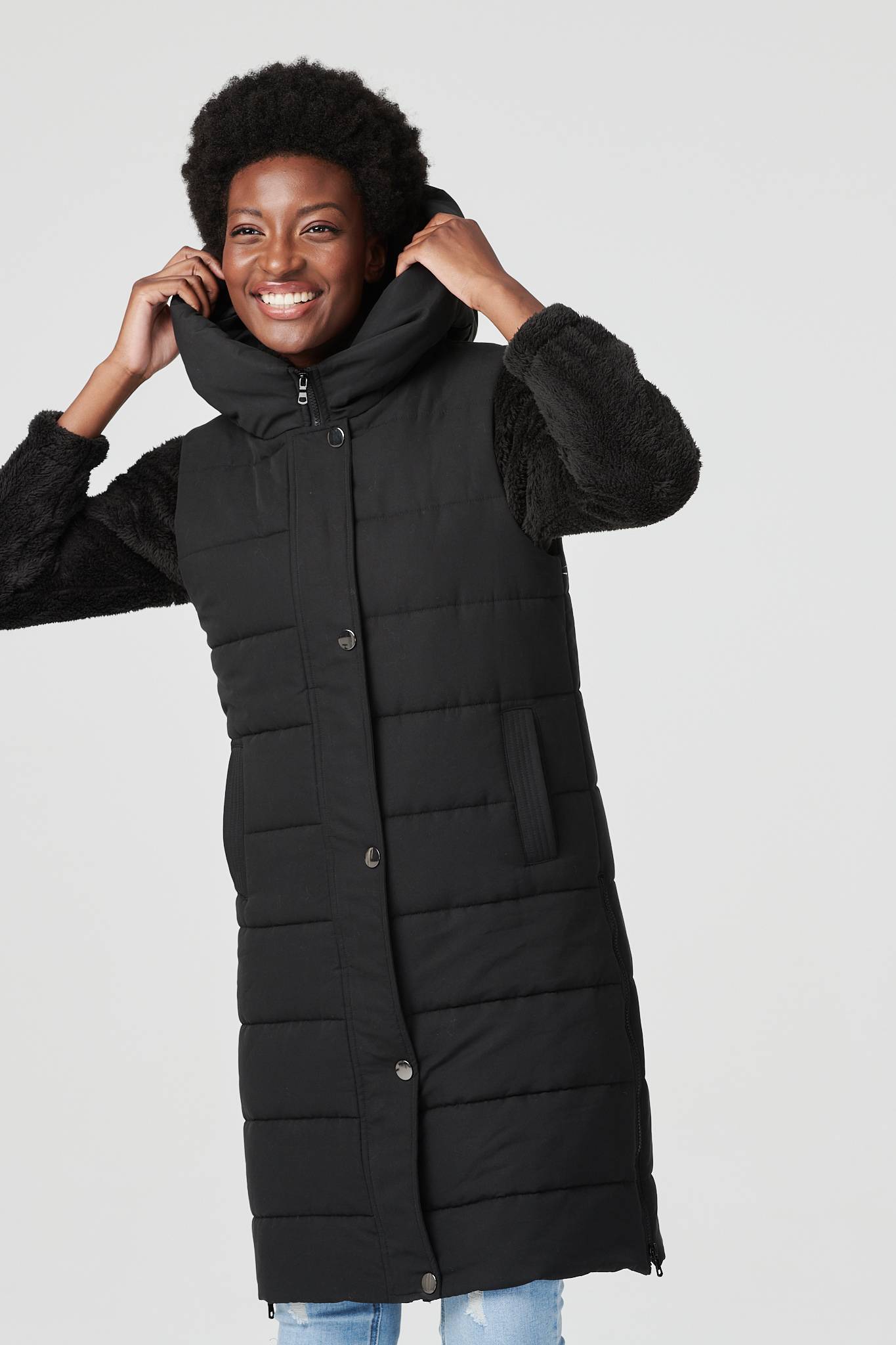 Black | Longline Quilted Hooded Gilet Vest