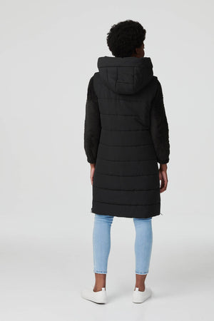 Black | Longline Quilted Hooded Gilet Vest