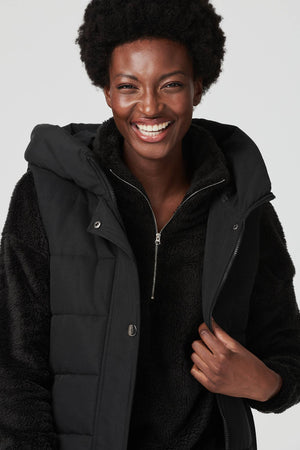 Black | Longline Quilted Hooded Gilet Vest
