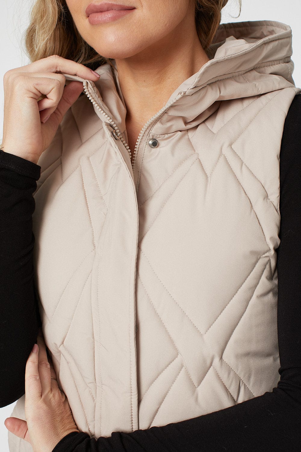 Cream | Quilted Hooded Gilet Vest