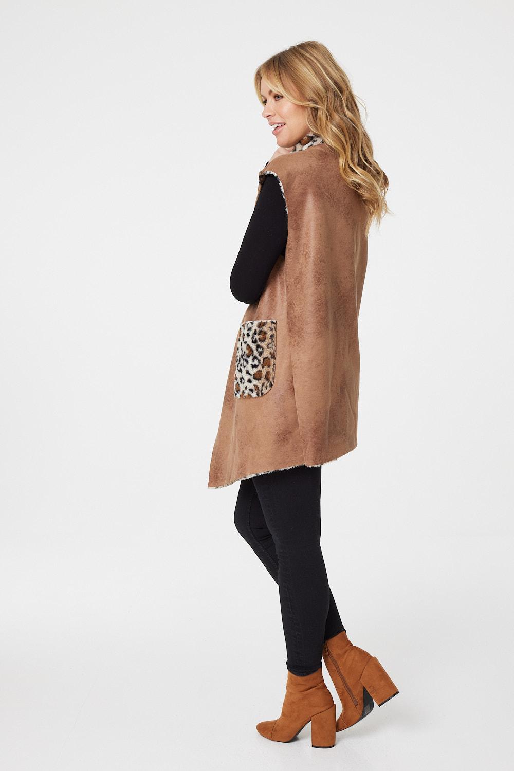 Tan | Leopard Print Faux Fur Gilet