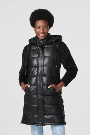 Black | Padded Zip Front Gilet with Hood