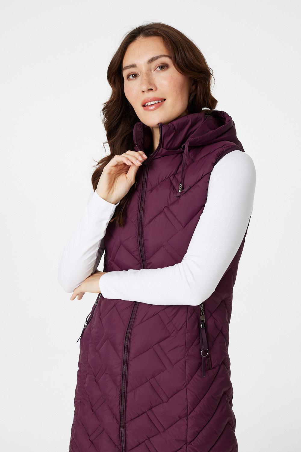 Burgundy | Quilted Long Zip Front Gilet