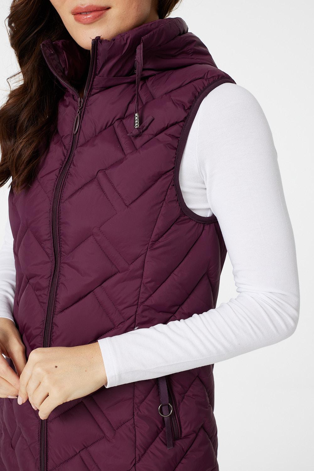 Burgundy | Quilted Long Zip Front Gilet